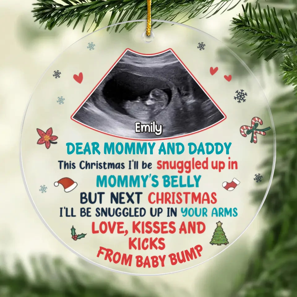 Photo personnalisée Noël prochain, je serai blotti dans tes bras - Ornement personnalisé familial personnalisé - Forme personnalisée en acrylique - Cadeau de Noël pour bébé, enfant, nouveau-né