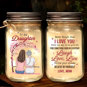La vie est belle avec ma fille - Lampe personnalisée en pot Mason pour famille - Cadeau pour maman et fille