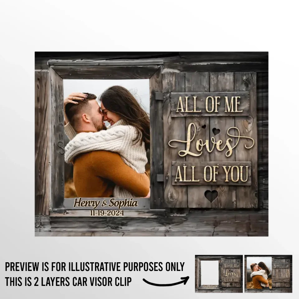 Photo personnalisée « Je t'aime de tout mon cœur » - Clip de pare-soleil de voiture personnalisé pour couple - Cadeau pour mari et femme, anniversaire