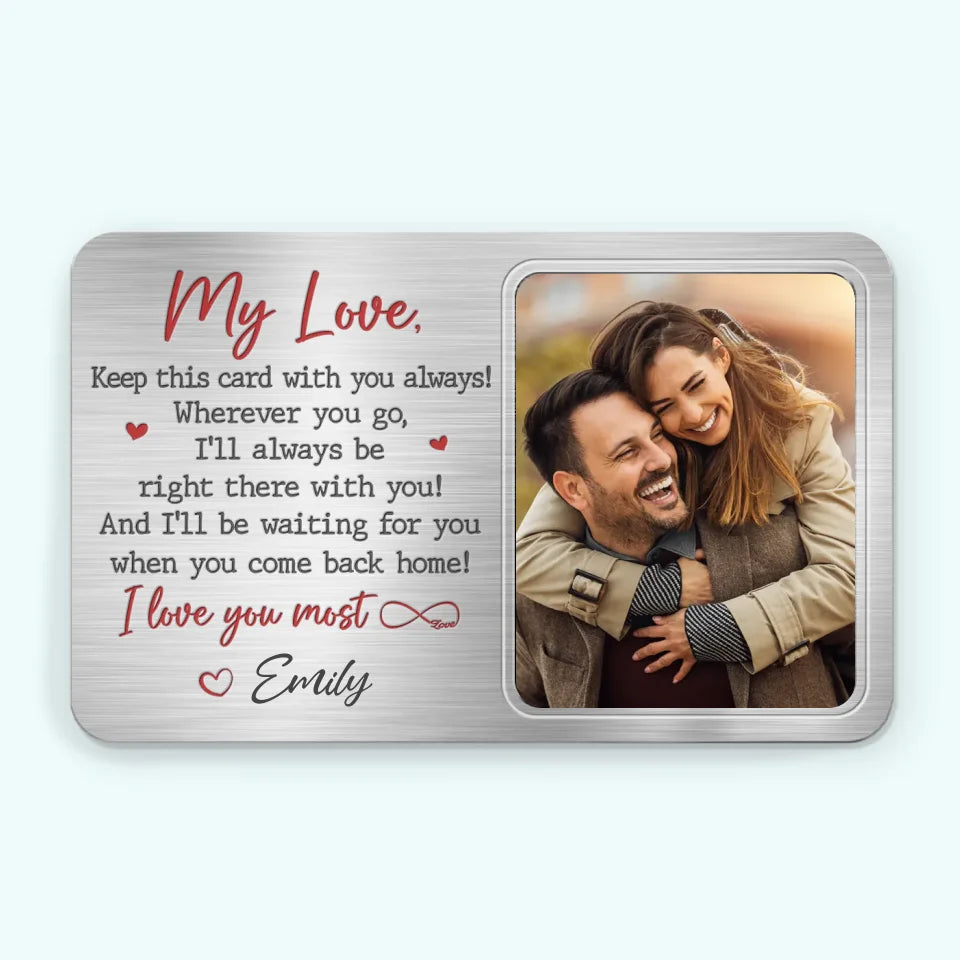 Carte portefeuille personnalisée en aluminium avec photo « Je serai toujours là avec toi » pour couple, cadeau pour mari et femme, anniversaire