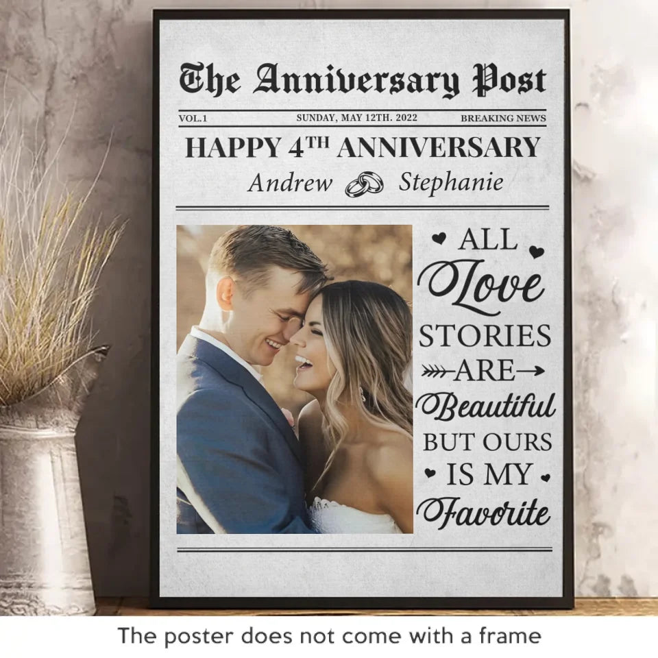 Photo personnalisée Toutes les histoires d'amour sont belles, mais la nôtre est ma préférée - Affiche verticale personnalisée pour couple - Cadeau pour mari et femme, anniversaire