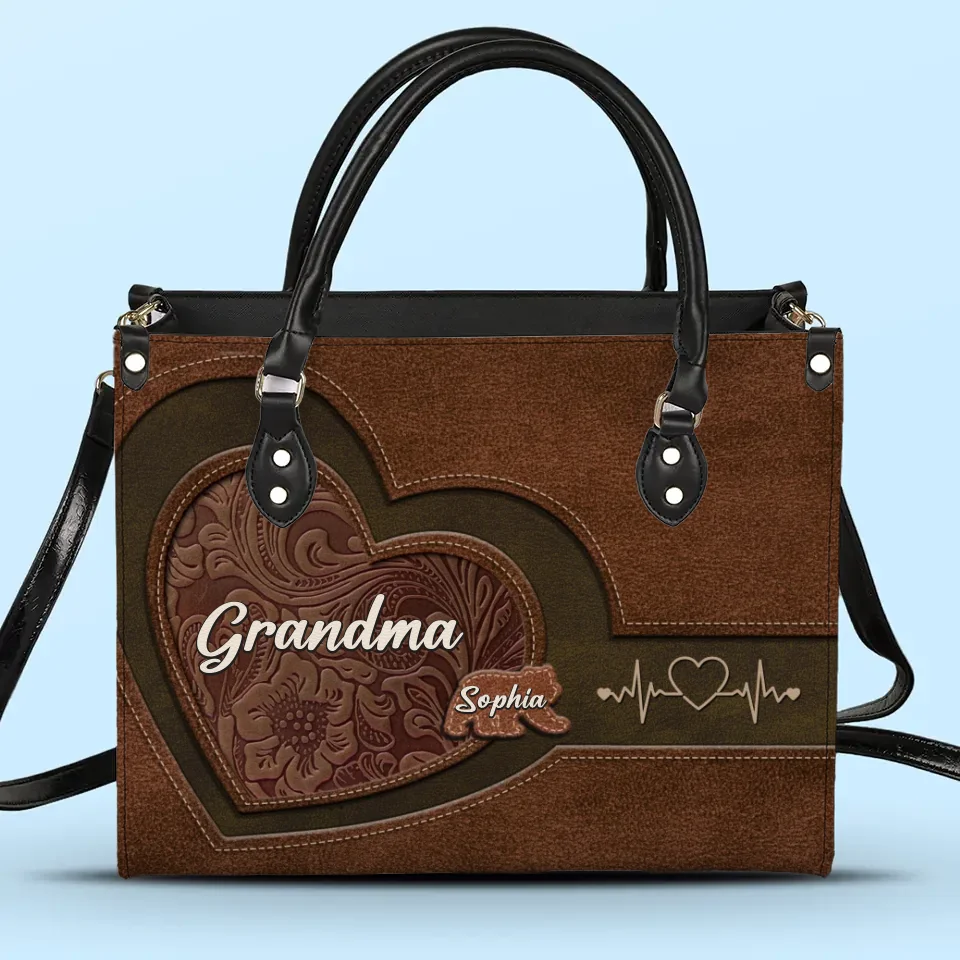 Mes petits-enfants sont les trésors de mon cœur et la joie de ma vie - Sac à main en cuir personnalisé pour la famille - Cadeau pour maman, grand-mère