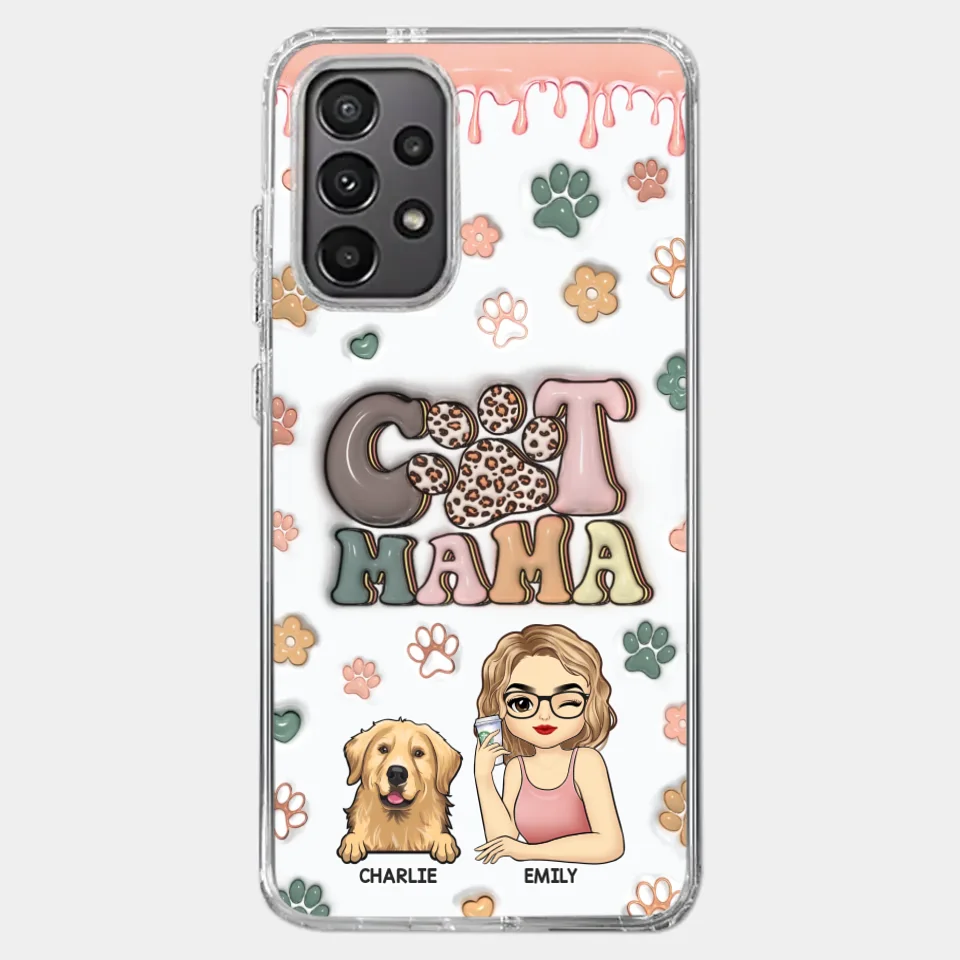 Coque de téléphone transparente personnalisée avec motif « Chien et Chat » et effet gonflé en 3D – Cadeau pour les propriétaires et les amoureux des animaux