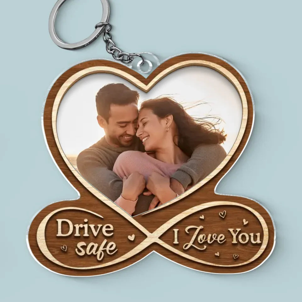 Porte-clés photo personnalisé « Je t'aime » - Porte-clés en acrylique personnalisé pour couple - Cadeau pour mari et femme, anniversaire