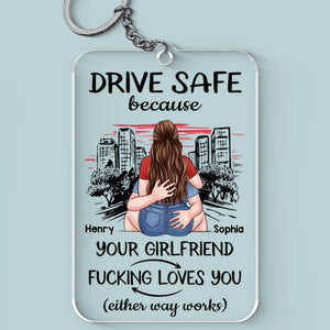 Conduisez prudemment, car votre femme vous aime ! Porte-clés en acrylique personnalisé pour couple - Cadeau pour mari et femme, anniversaire