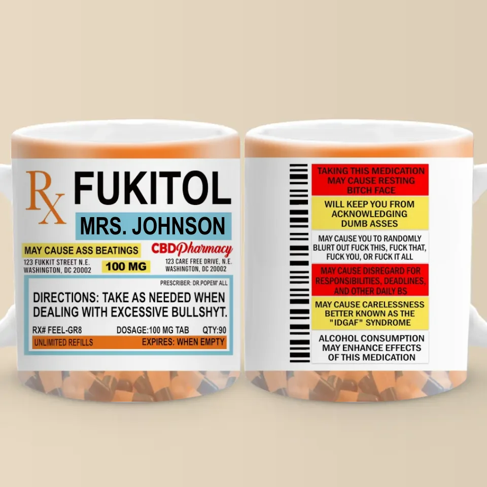 Ordonnance de Fukitol pour recharger votre esprit et votre âme - Mug personnalisé pour ami - Cadeau pour meilleurs amis, sœurs, membres de la famille, collègues