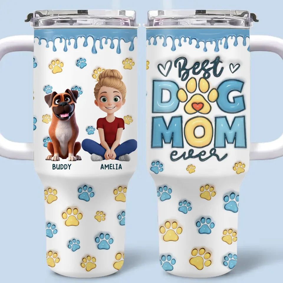 Mon chien est mon cœur - Gobelet personnalisé en acier inoxydable avec poignée, effet gonflé 3D, imprimé, 1 134 ml - Cadeau pour les propriétaires et les amoureux des animaux