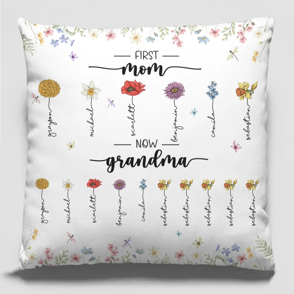 L'amour de maman et grand-mère s'épanouit comme les fleurs les plus brillantes - Coussin personnalisé pour la famille - Cadeau pour maman et grand-mère
