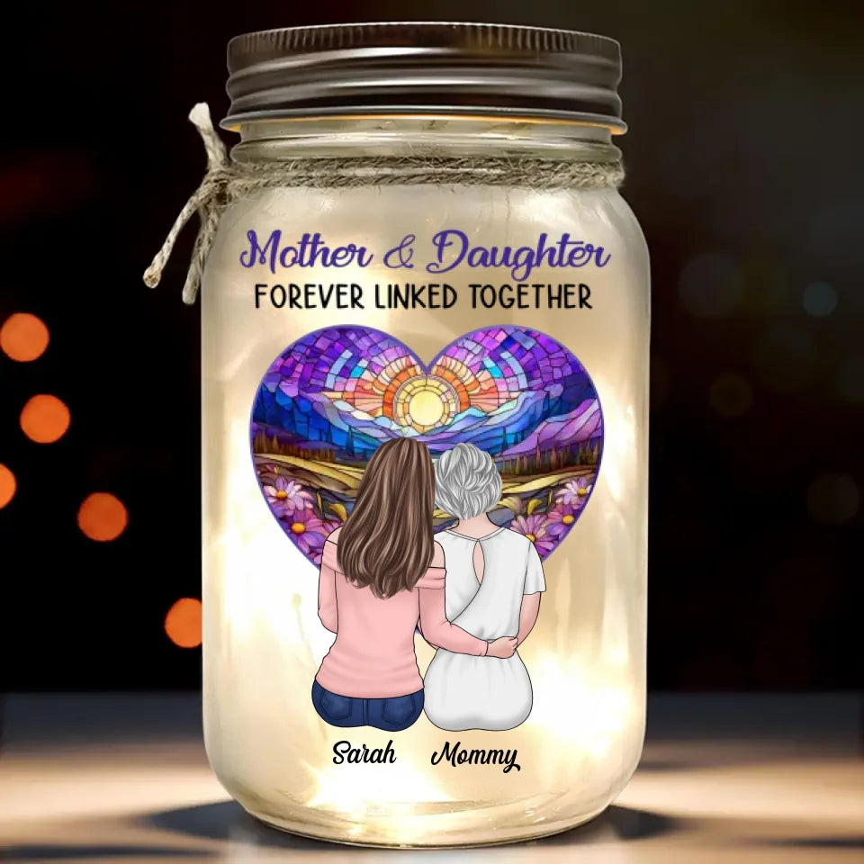 Les filles sont le cœur de leurs mères - Lampe personnalisée en pot Mason pour famille - Cadeau pour maman et fille