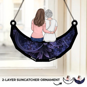 Côte à côte, cœur à cœur – Ornement attrape-soleil personnalisé à suspendre à la fenêtre – Cadeau pour maman et fille