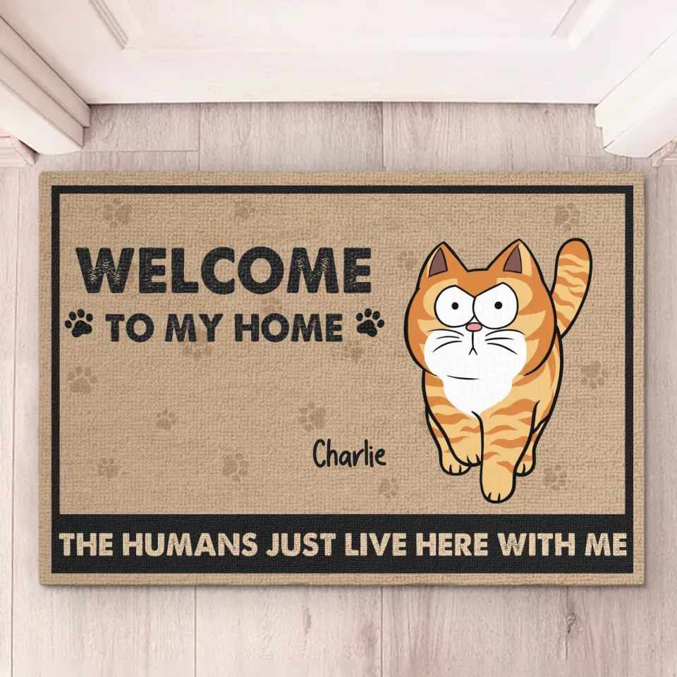 Appartenant à nous, loué par des humains - Tapis décoratif personnalisé pour chien et chat - Cadeau de pendaison de crémaillère pour propriétaires et amoureux des animaux