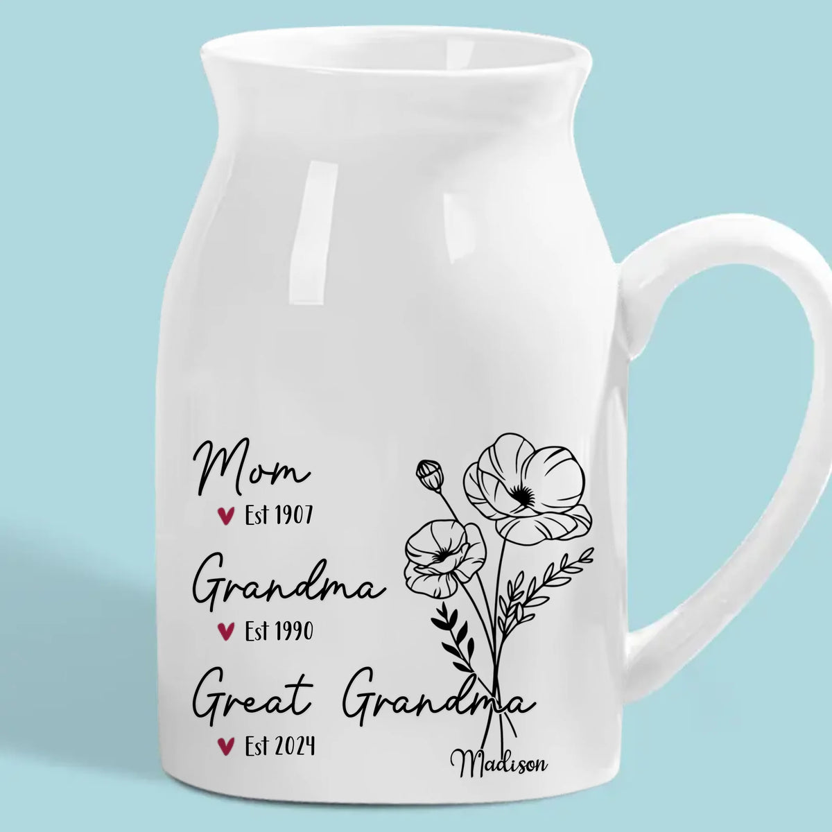 Chaque fleur murmure l'amour d'une grand-mère - Vase à fleurs personnalisé pour la décoration intérieure - Cadeau de pendaison de crémaillère pour maman et grand-mère