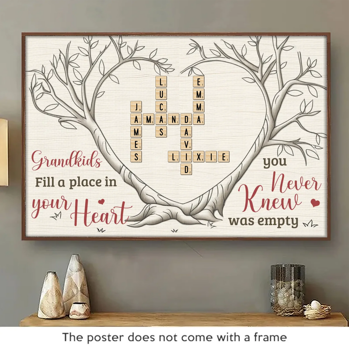 Les petits-enfants apportent de la joie à chaque recoin de votre cœur - Affiche horizontale personnalisée pour la famille - Cadeau pour grand-mère, grand-père, petit-enfant