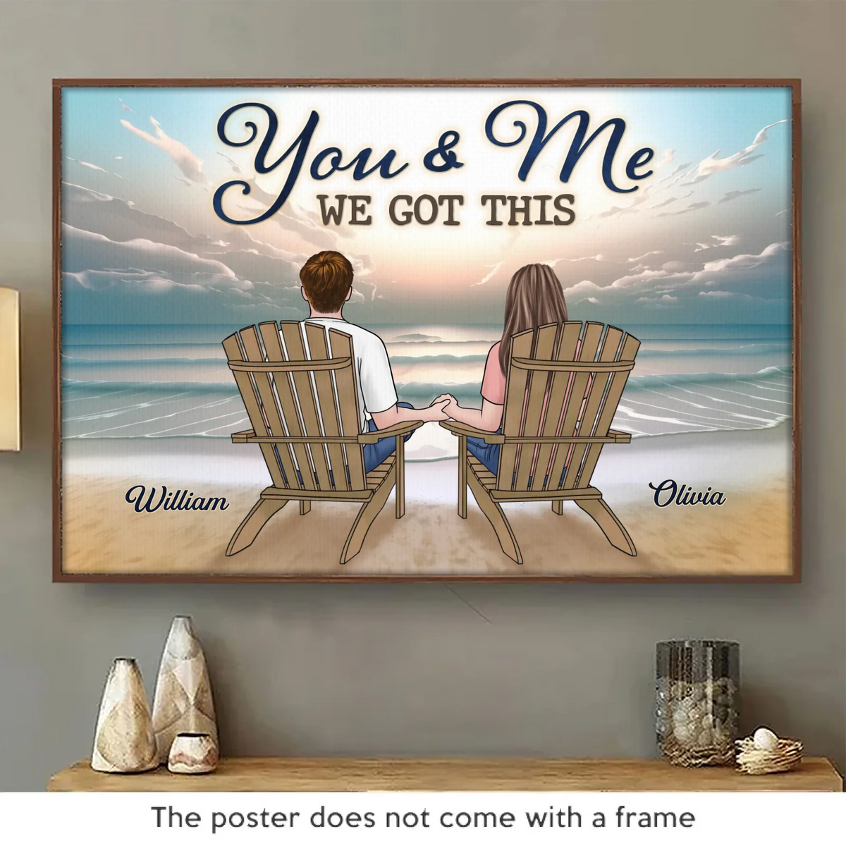 Nos cœurs sont remplis d'amour - Affiche horizontale personnalisée pour couple - Cadeau pour mari et femme, anniversaire