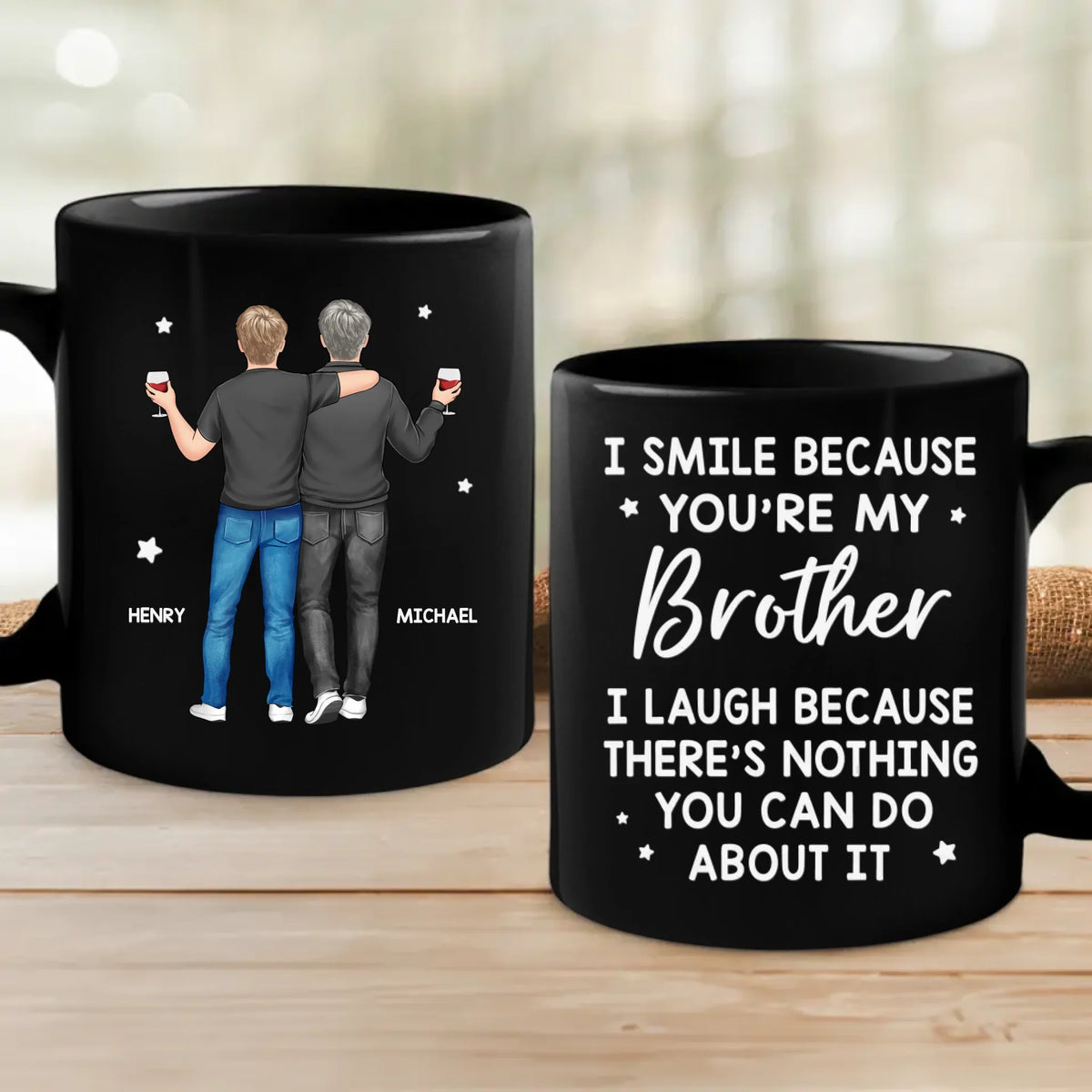 Le lien entre frères est indestructible et éternel - Mug noir personnalisé pour la famille - Cadeau pour les membres de la famille