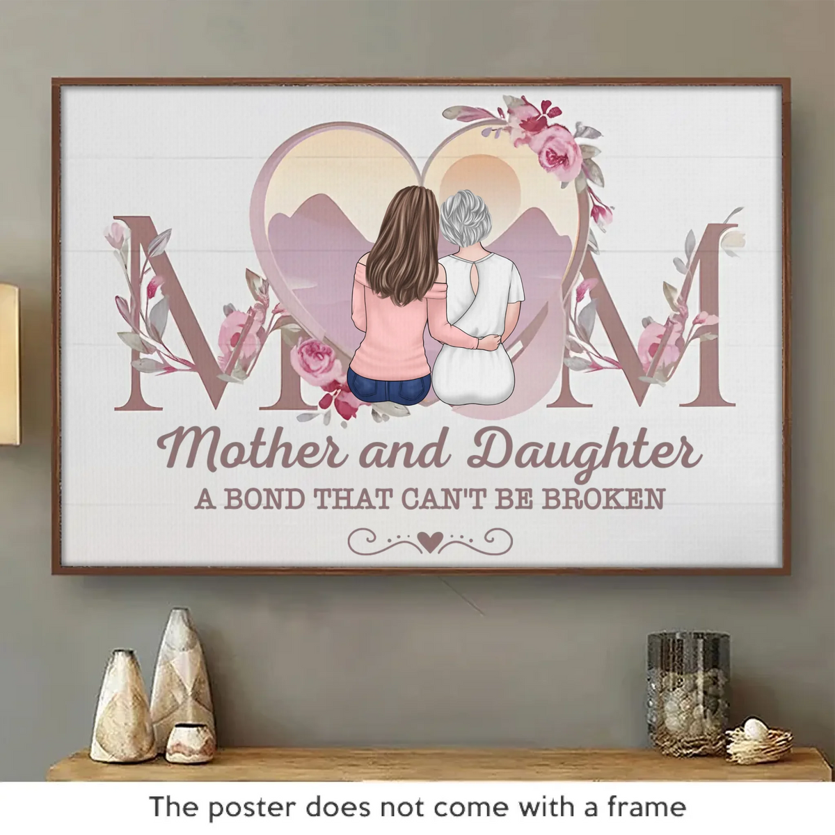 Ma mère est ma maison et mon havre de paix - Affiche horizontale personnalisée pour la famille - Cadeau pour maman et fille