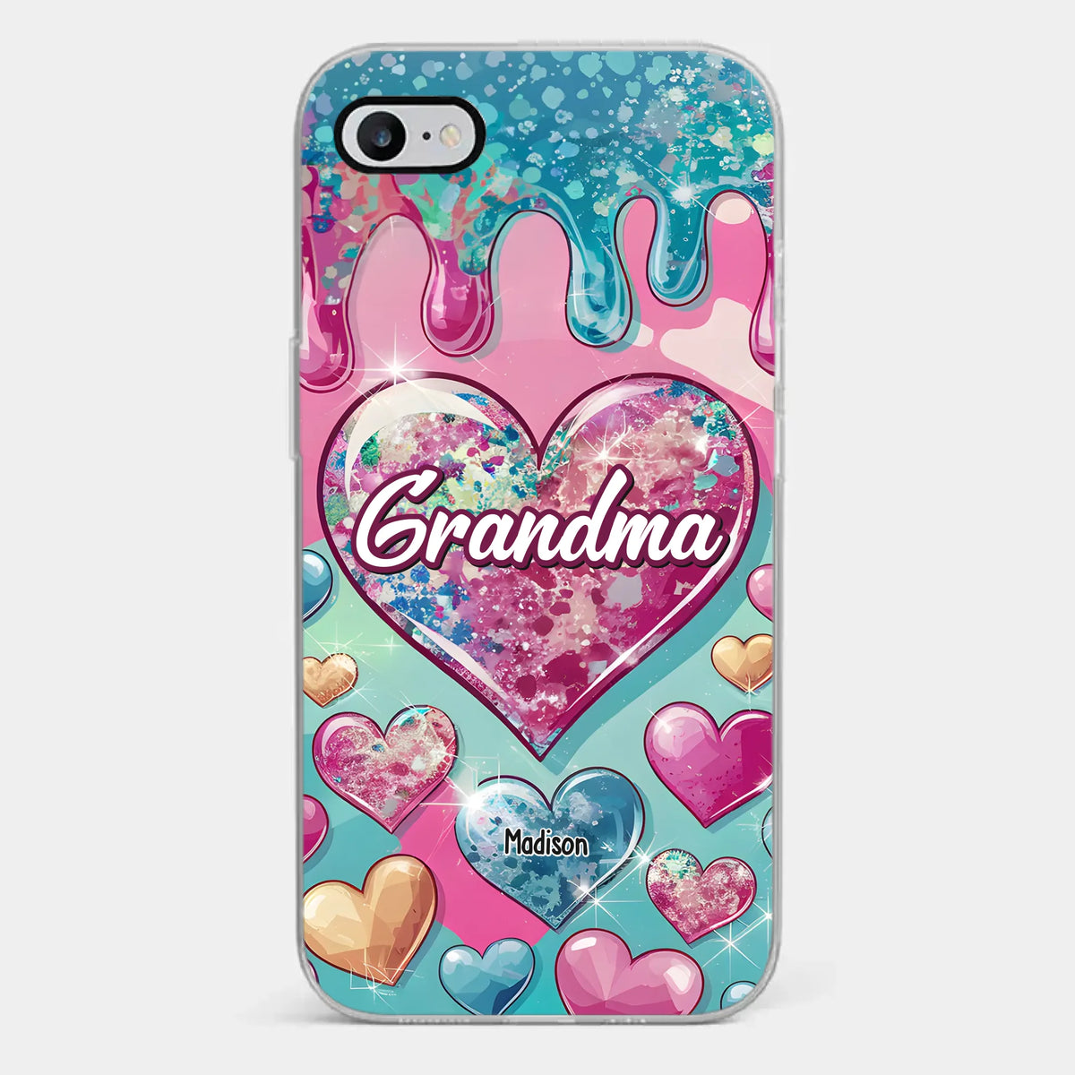 Le cœur d'une grand-mère contient un amour éternel - Coque de téléphone transparente personnalisée avec effet gonflé en 3D - Cadeau pour maman et grand-mère
