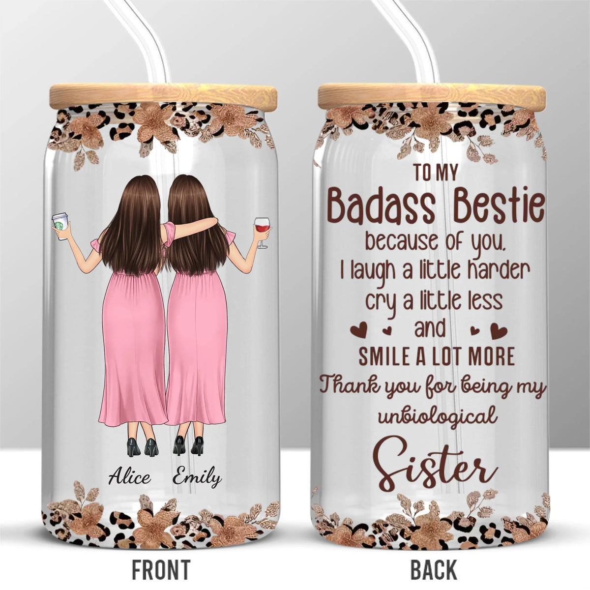 Les sœurs sont les meilleures amies - Tasse en verre personnalisée, tasse à café glacé - Cadeau pour meilleures amies, meilleures amies, sœurs