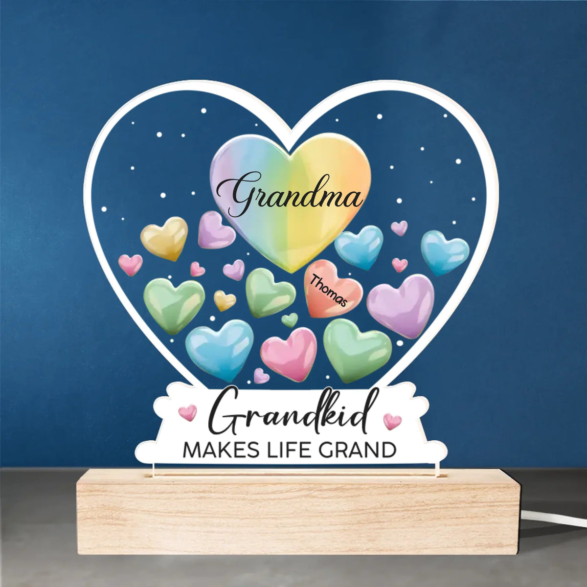 Un jardin d'amour pousse dans le cœur d'une grand-mère - Lampe LED 3D personnalisée en forme de famille - Cadeau pour grand-mère, grand-père, petit-enfant