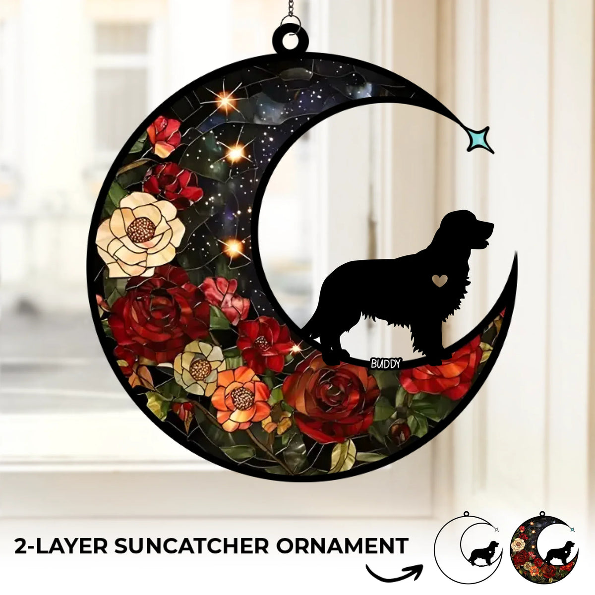Le cœur d'un chien, un souvenir éternel - Ornement attrape-soleil personnalisé à suspendre à une fenêtre - Cadeau de condoléances pour les propriétaires et les amoureux des animaux
