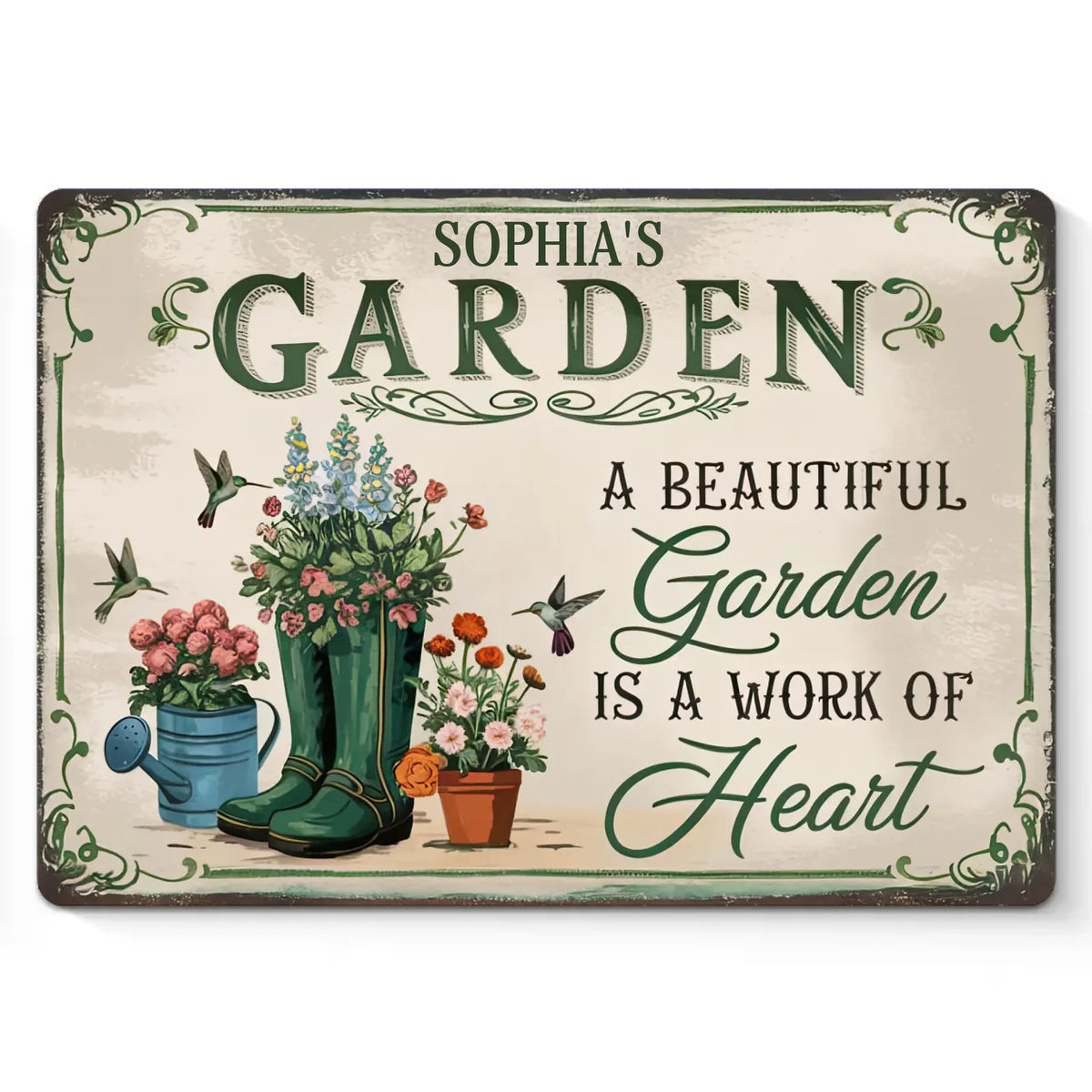 Un beau jardin est une œuvre de cœur - Plaque en métal personnalisée pour la décoration intérieure de la famille - Cadeau pour vous-même, vos meilleurs amis, vos frères et sœurs, les membres de votre famille