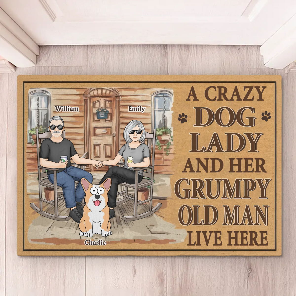 Une maison douillette pour une charmante dame et un homme grincheux - Tapis décoratif personnalisé pour couple - Cadeau de pendaison de crémaillère pour mari et femme, anniversaire, propriétaires d'animaux, amoureux des animaux
