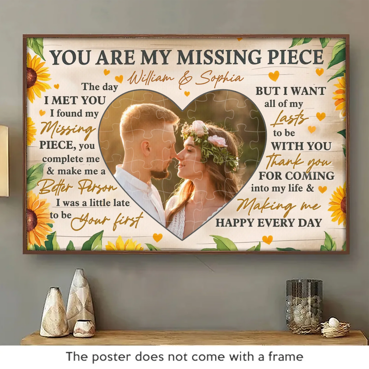 Photo personnalisée Tu es mon partenaire idéal
 - Affiche horizontale personnalisée pour couple - Cadeau pour mari et femme, anniversaire