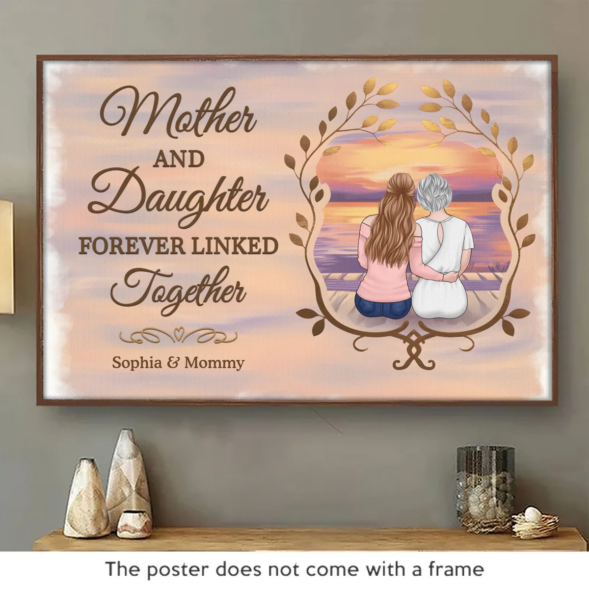 Un doux rappel de l'amour entre mère et fille - Affiche horizontale personnalisée pour la famille - Cadeau pour maman et fille