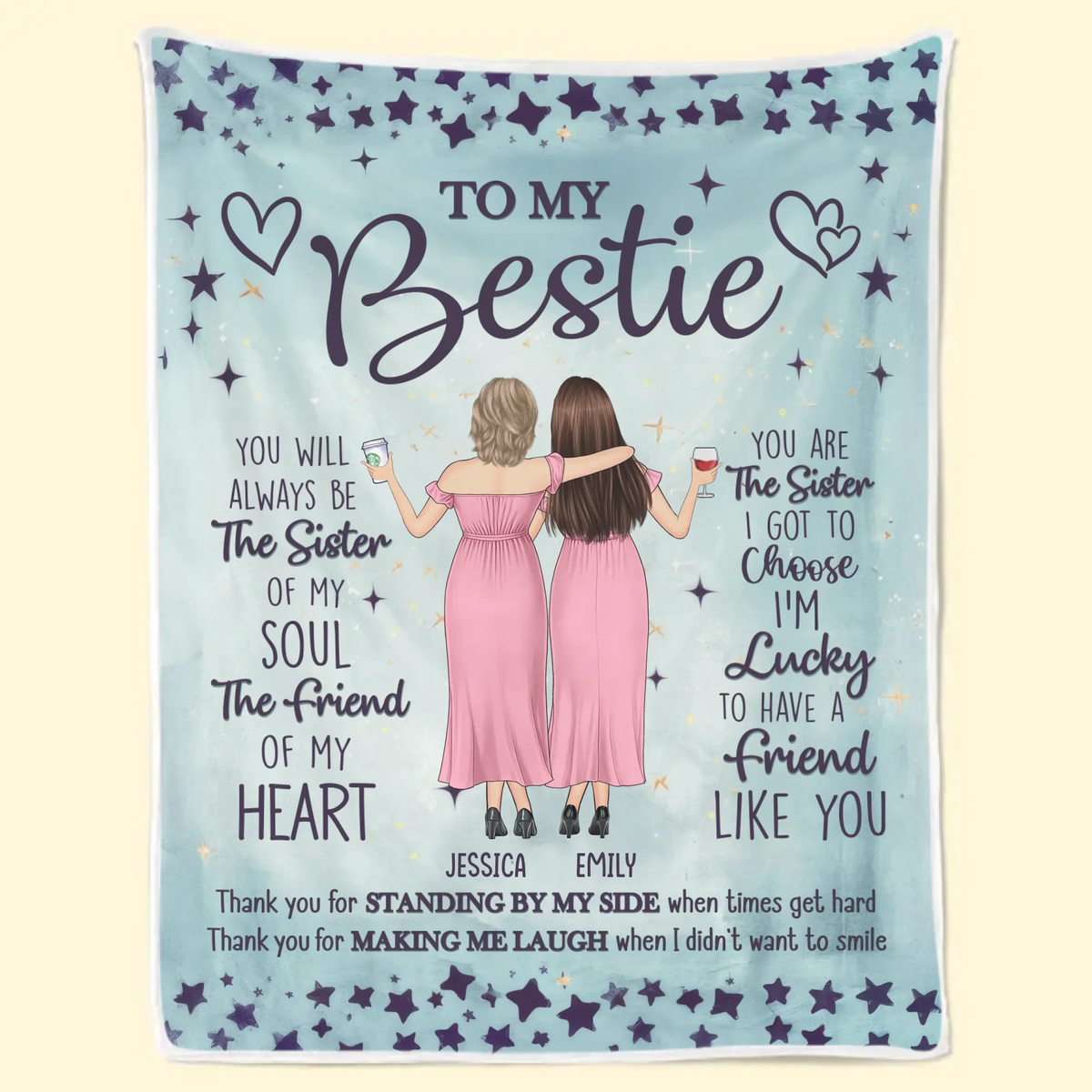Tu es la sœur que j'ai choisie - Couverture personnalisée Bestie - Cadeau pour meilleures amies, BFF, sœurs