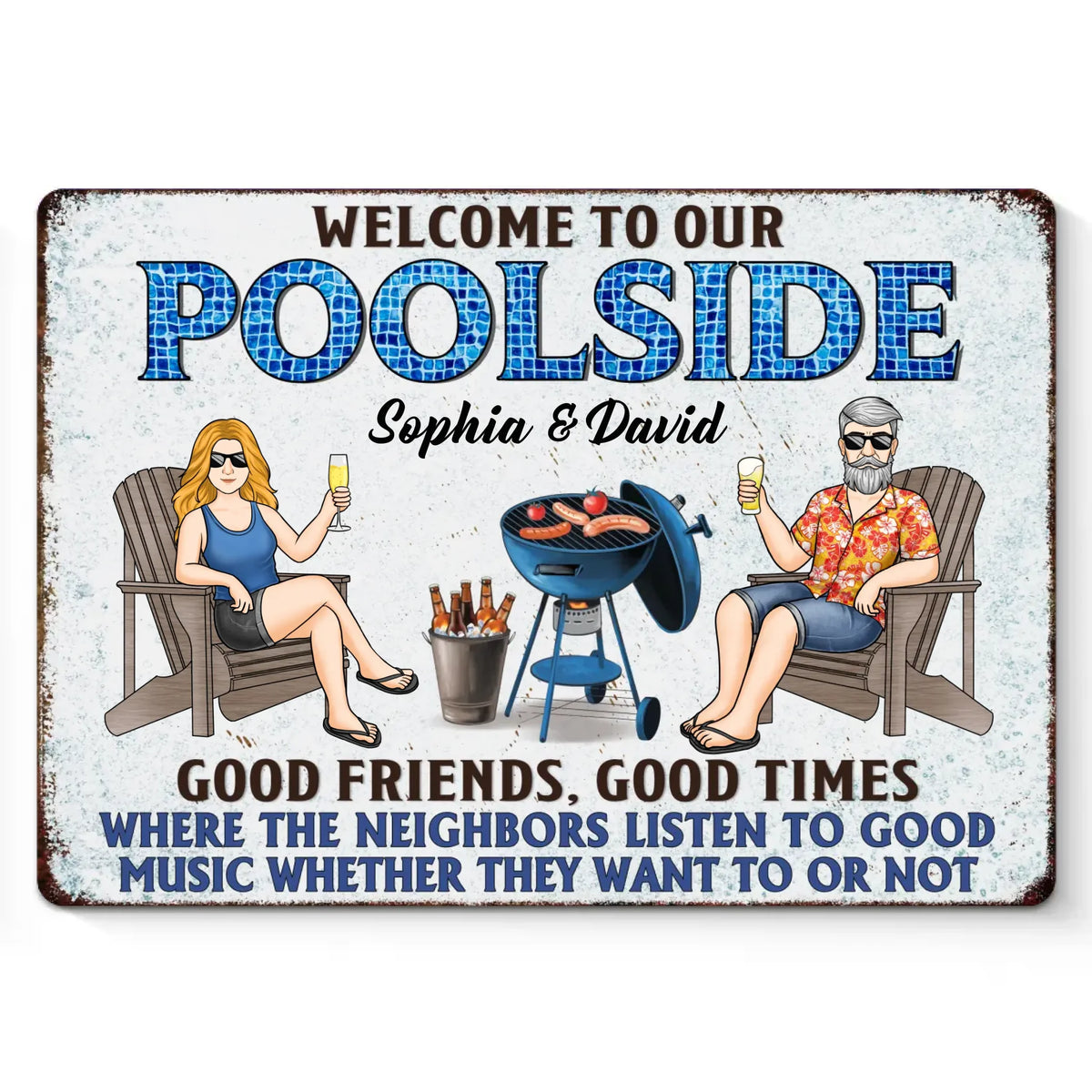 Splash, Sip, And Stay A While - Plaque en métal personnalisée pour couple - Cadeau de pendaison de crémaillère pour vous-même, votre mari, votre femme, vos meilleurs amis, les membres de votre famille