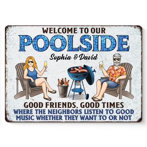 Splash, Sip, And Stay A While - Plaque en métal personnalisée pour couple - Cadeau de pendaison de crémaillère pour vous-même, votre mari, votre femme, vos meilleurs amis, les membres de votre famille