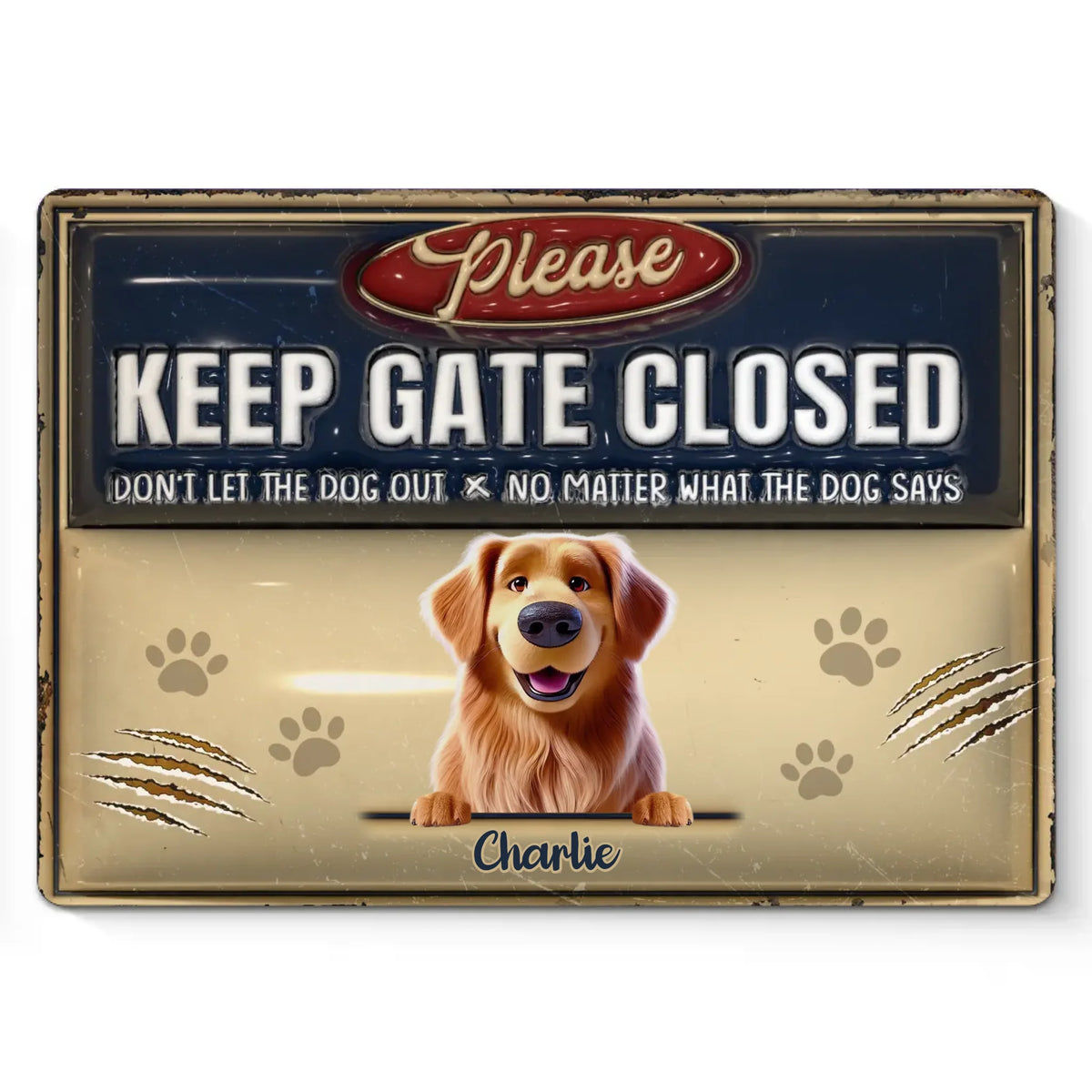 Le bonheur est un chien à votre porte - Plaque en métal personnalisée avec effet gonflable 3D - Cadeau de pendaison de crémaillère pour les propriétaires et les amoureux des animaux