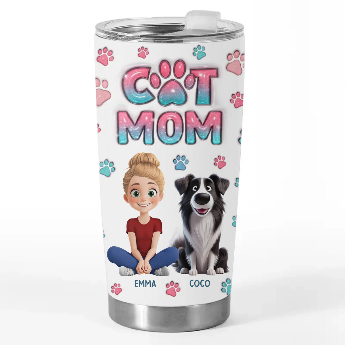Les animaux de compagnie sont bons pour l'âme - Gobelet personnalisé avec effet gonflable 3D pour chien et chat - Cadeau pour propriétaires et amoureux des animaux