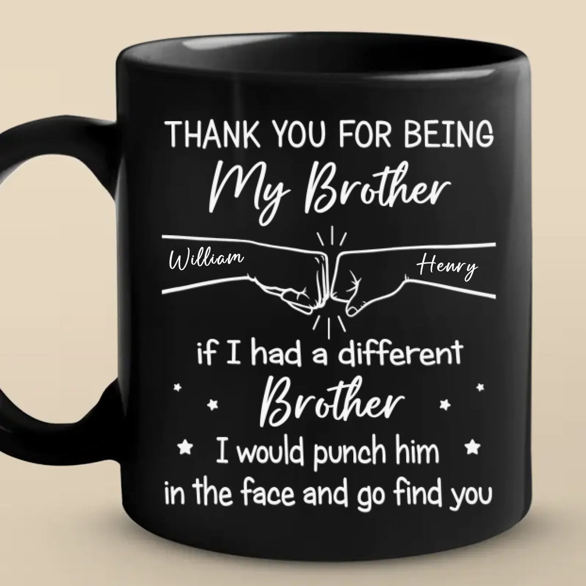 Merci d'être mon ami - Tasse noire personnalisée pour la famille - Cadeau pour les membres de la famille, les frères et sœurs, les cousins, les meilleurs amis