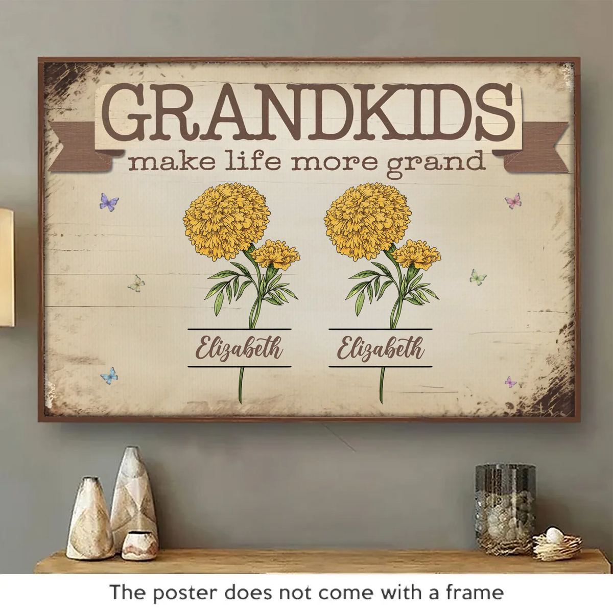 Grandiose grâce à mes petits-enfants - Affiche horizontale personnalisée pour la famille - Cadeau pour maman et grand-mère