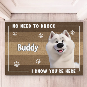 Pas besoin de frapper, le chien m'a déjà alerté - Tapis décoratif personnalisé pour chien - Cadeau de pendaison de crémaillère pour les propriétaires et les amoureux des animaux