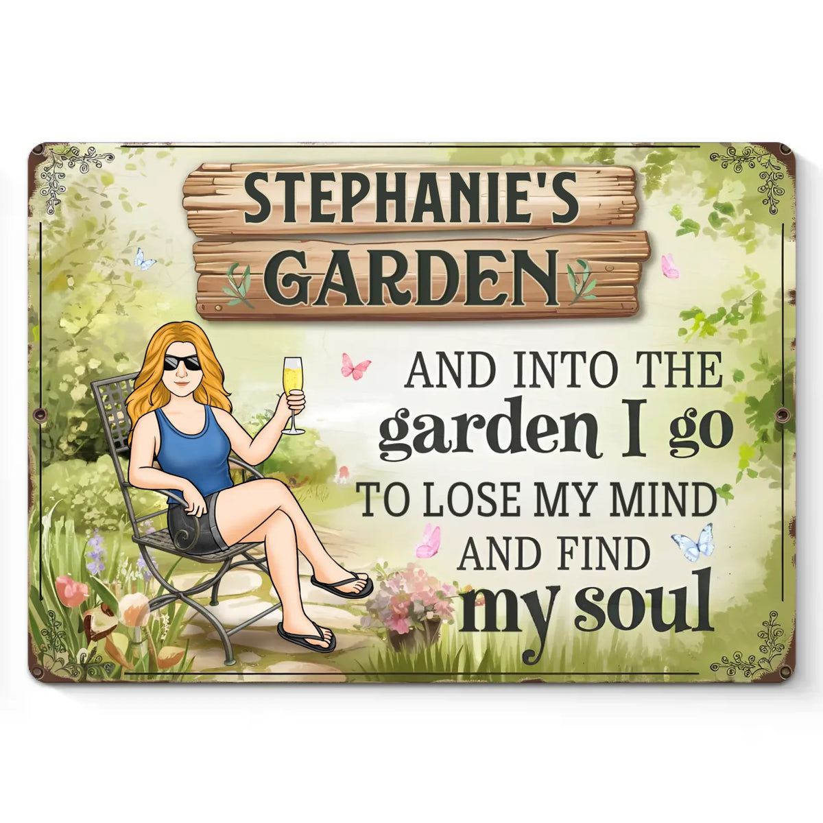 Dans le jardin, mon esprit se repose et mon âme s'éveille - Plaque en métal personnalisée pour la décoration intérieure de la famille - Cadeau pour vous-même, vos meilleurs amis, vos frères et sœurs, les membres de votre famille