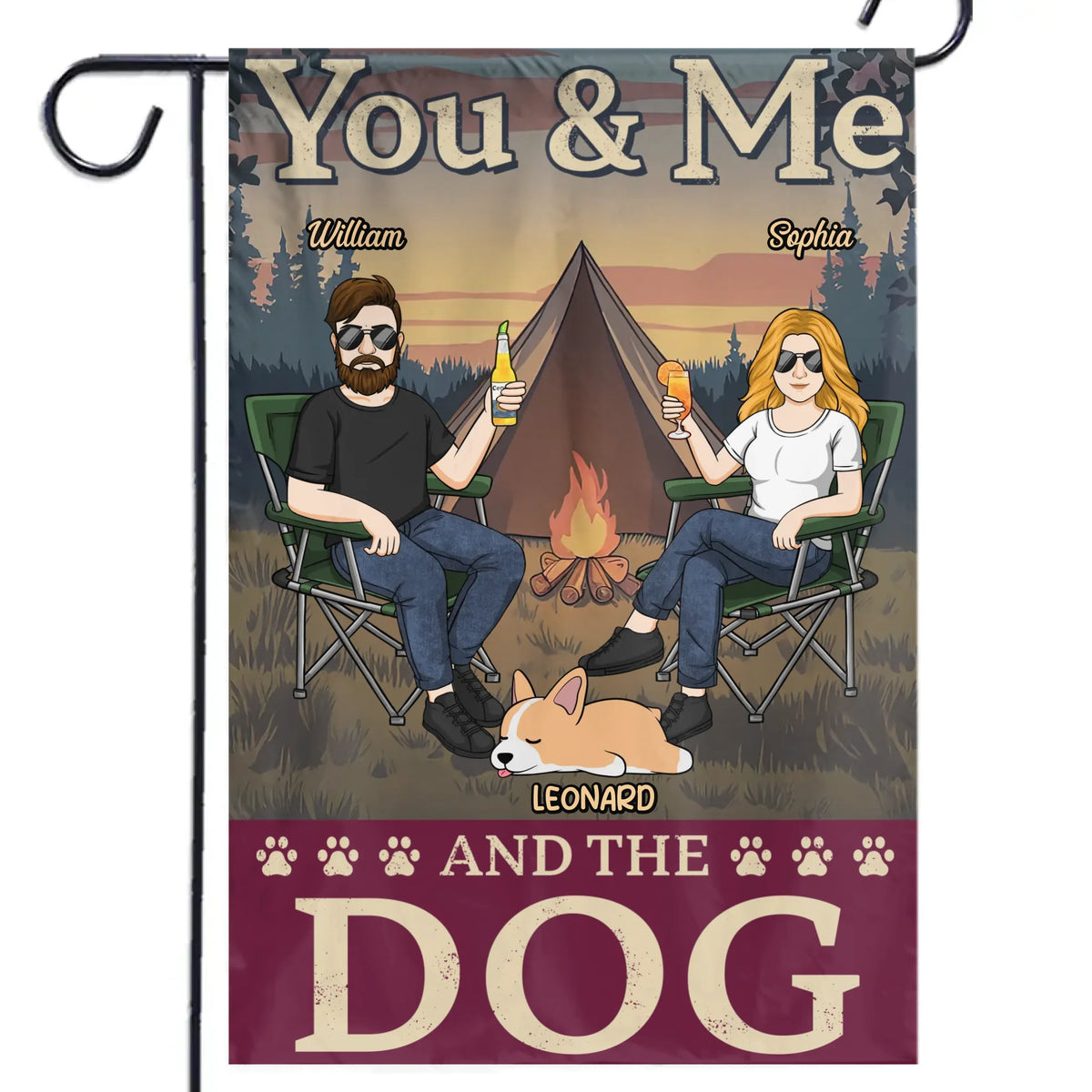 Le camping, c'est mieux avec une queue qui remue ! Drapeau personnalisé pour chien ! Cadeau pour mari, femme, propriétaires d'animaux, amoureux des animaux