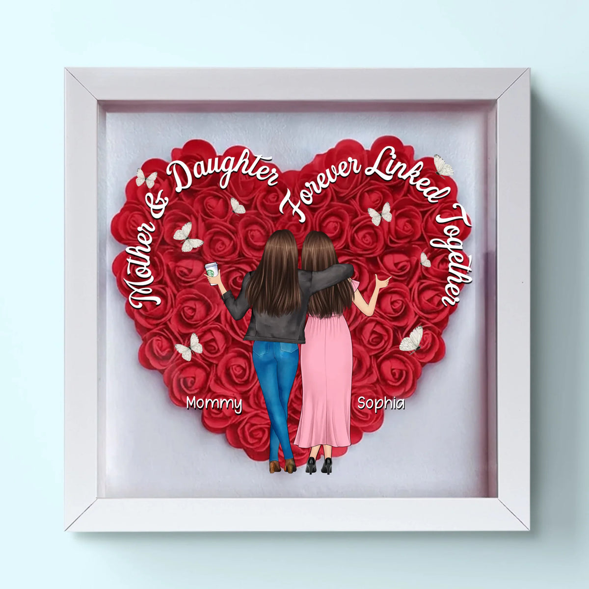 Mother And Daughter Forever Linked Together - Family Personalized Custom Flower Shadow Box - Gift For Mom, Grandma