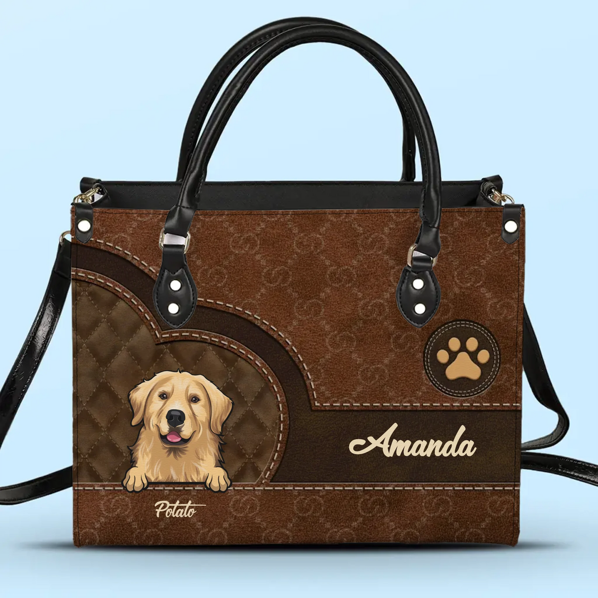 L'amour, c'est un nez mouillé et une queue qui remue - Sac à main en cuir personnalisé pour chien et chat - Cadeau pour propriétaires et amoureux des animaux