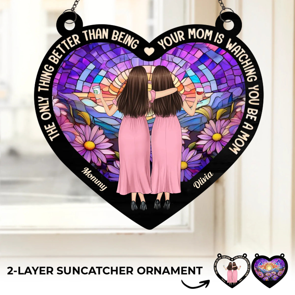 Personne n'aime autant qu'une maman - Attrape-soleil personnalisé à suspendre à une fenêtre - Cadeau pour maman et fille