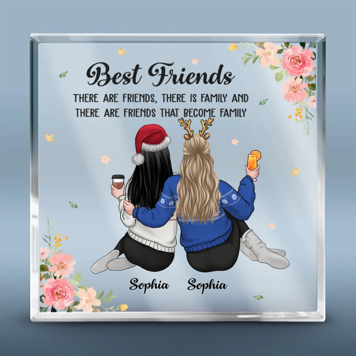 Les amis qui s'aiment bien restent ensemble - Plaque acrylique carrée personnalisée pour meilleure amie - Cadeau de Noël pour meilleures amies, meilleures amies et sœurs