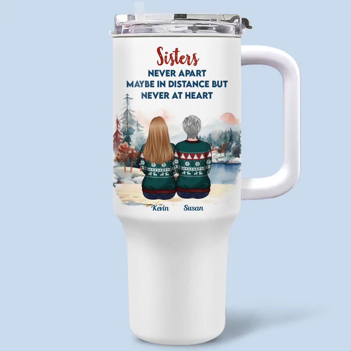 Jingle Bells et amour fraternel - Gobelet personnalisé en acier inoxydable de 113 ml avec poignée - Cadeau de Noël pour les membres de la famille, les frères et sœurs