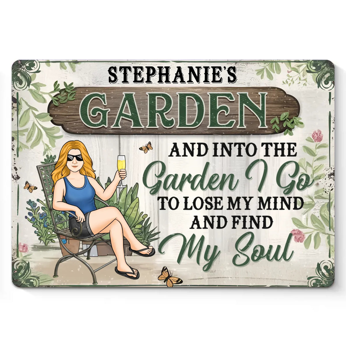 Dans le jardin, je trouve la paix pour mon esprit et mon âme - Plaque en métal personnalisée pour la décoration intérieure de la famille - Cadeau pour vous-même, vos meilleurs amis, vos frères et sœurs, les membres de votre famille