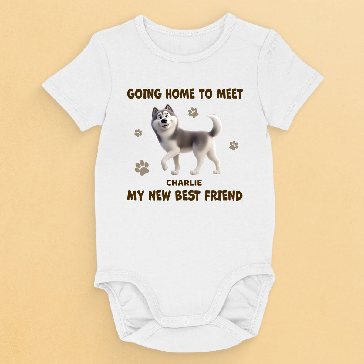 La maison est là où se trouve mon ami à quatre pattes - Body bébé personnalisé avec chien - Cadeau de fête prénatale, cadeau pour les propriétaires d'animaux, les amoureux des animaux
