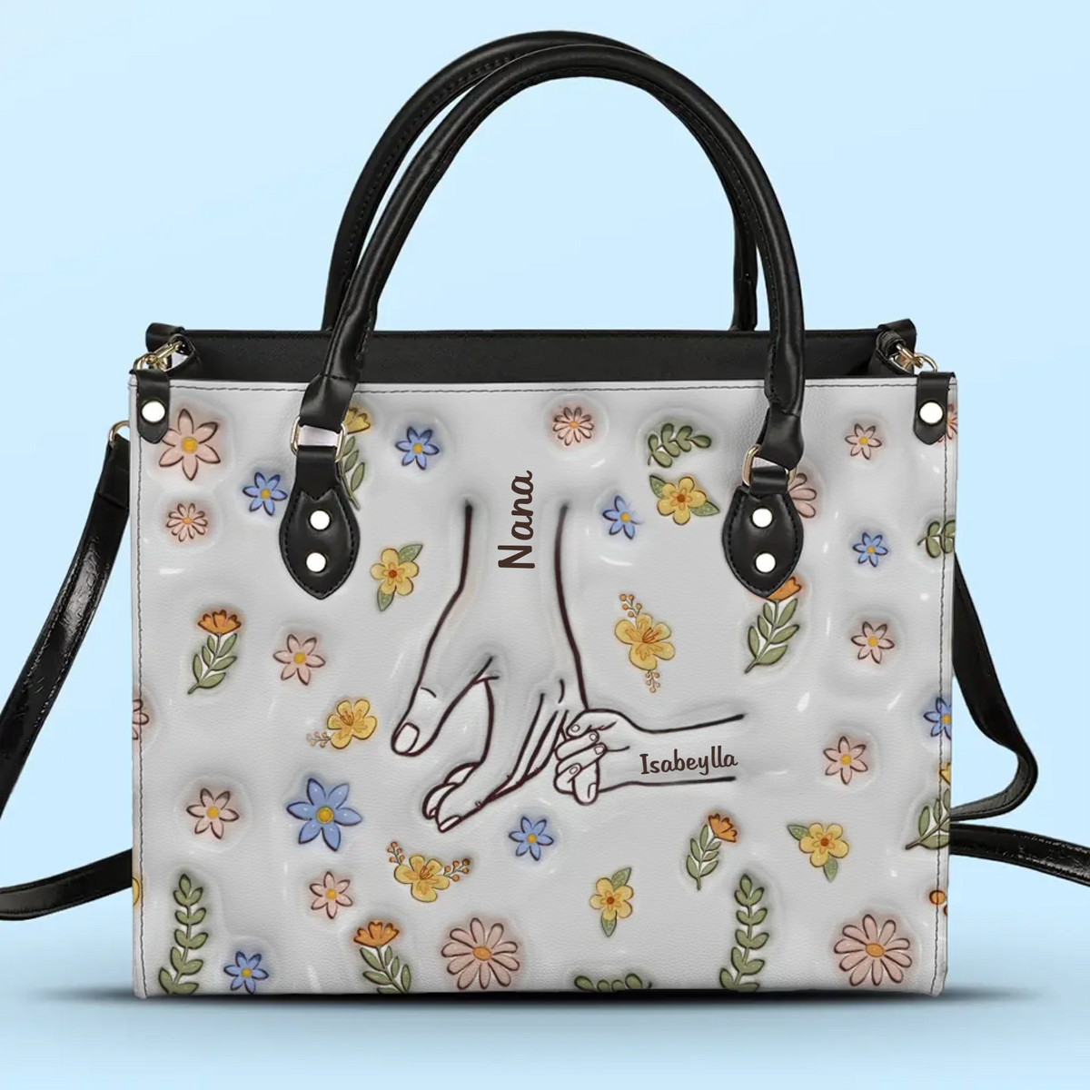 Le toucher de grand-mère est un câlin pour l'âme - Sac à main en cuir imprimé effet gonflé 3D personnalisé pour la famille - Cadeau pour maman, grand-mère