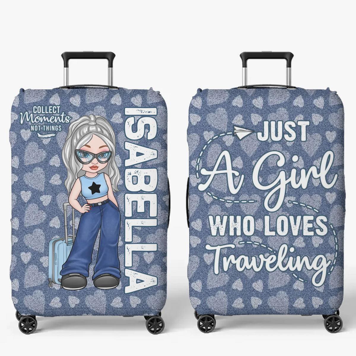 Idéal pour le voyageur qui suit son cœur - Housse de bagage personnalisée - Cadeau vacances d'été, cadeau pour les amoureux du voyage d'aventure