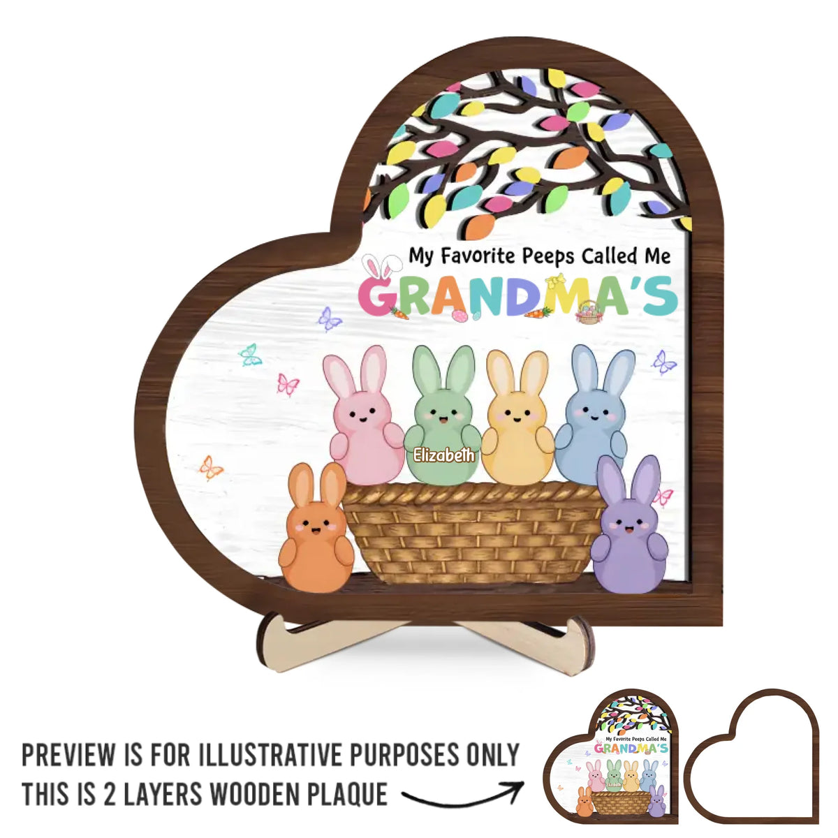 Le cœur de grand-mère est en or pur - Plaque en bois personnalisée à 2 couches avec support - Cadeau de Pâques pour maman et grand-mère