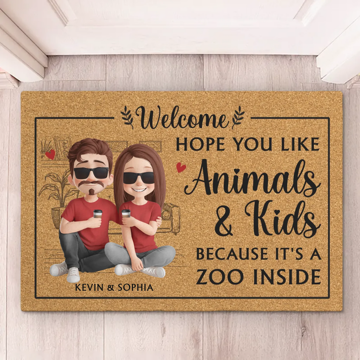 J'espère que vous aimez les animaux et les autres animaux, car c'est un zoo à l'intérieur - Tapis décoratif personnalisé pour couple - Cadeau de pendaison de crémaillère pour mari et femme, anniversaire