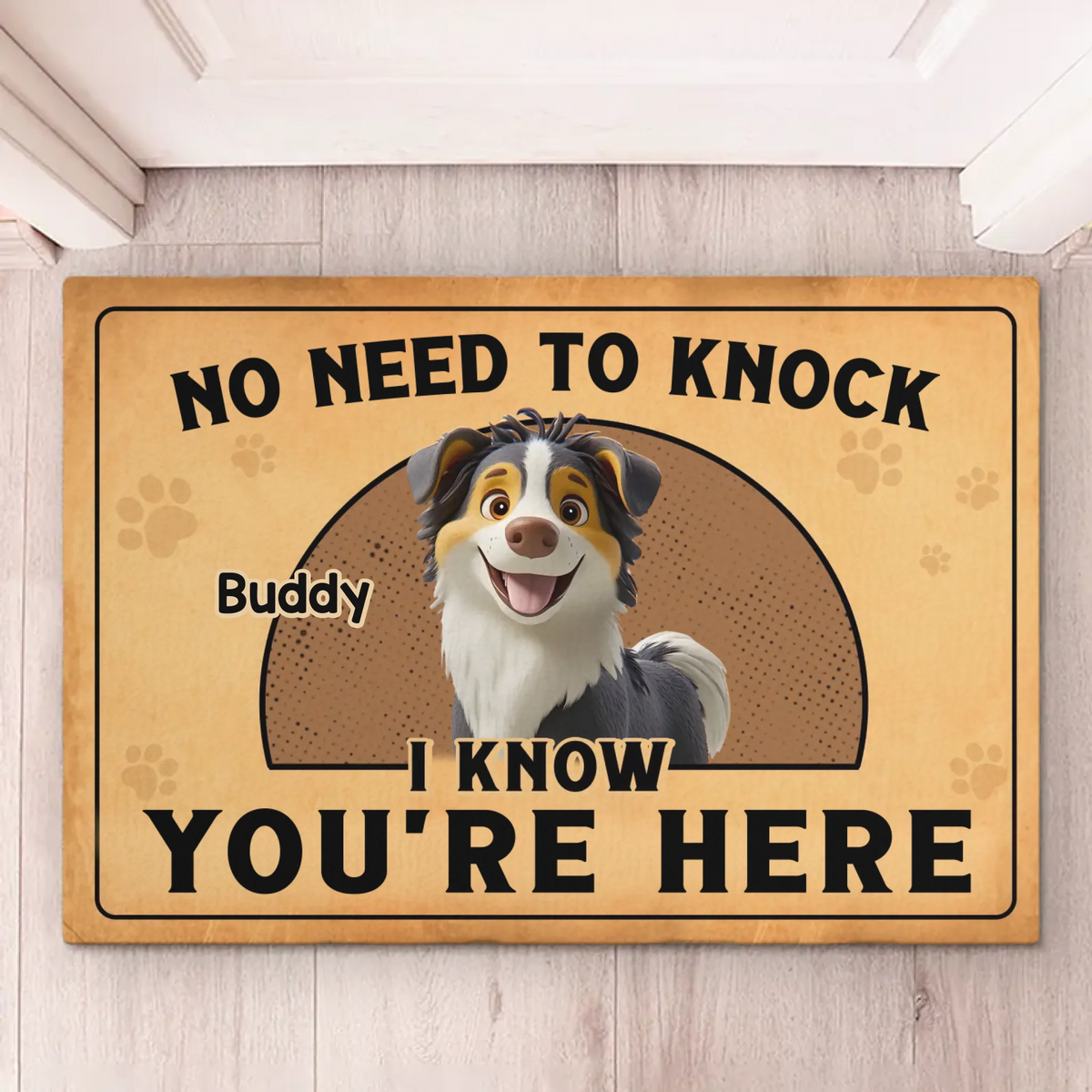 Tapis décoratif personnalisé avec système de sécurité pour chien - Cadeau de pendaison de crémaillère pour propriétaires et amoureux des animaux